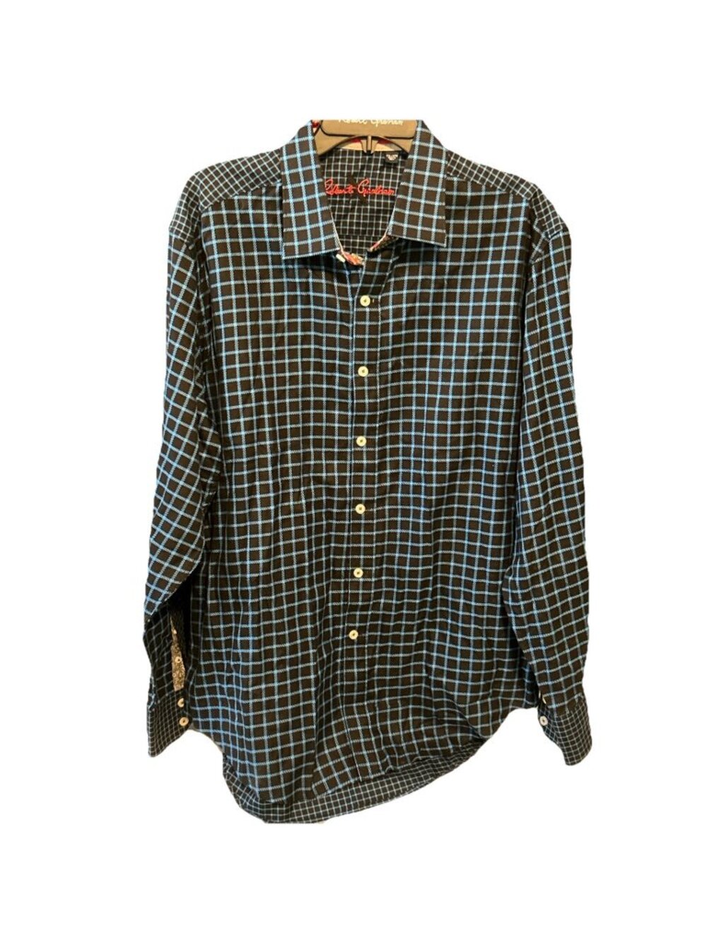 Robert Graham Men’s Blue Black Check Long Sleeve Button-Up Shirt Size XXL
